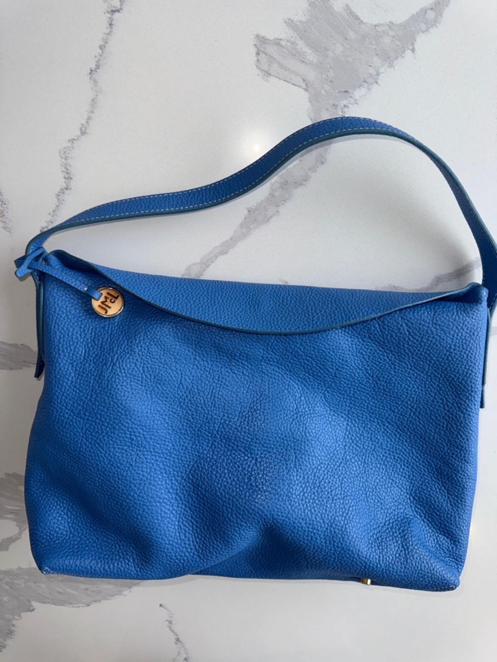 J.McLAUGHLIN periwinkle Blue Leather Foldover Hobo Handbag Purse Bag w/ pouch - Picture 6 of 14
